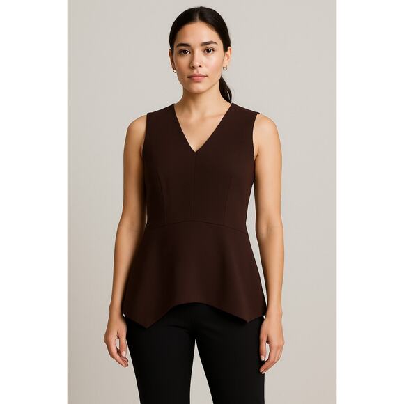 MM.Lafleur Top Womens 4 Brown Ada Twill Peplum Blouse Asymmetric Tank Minimalist - Picture 1 of 11